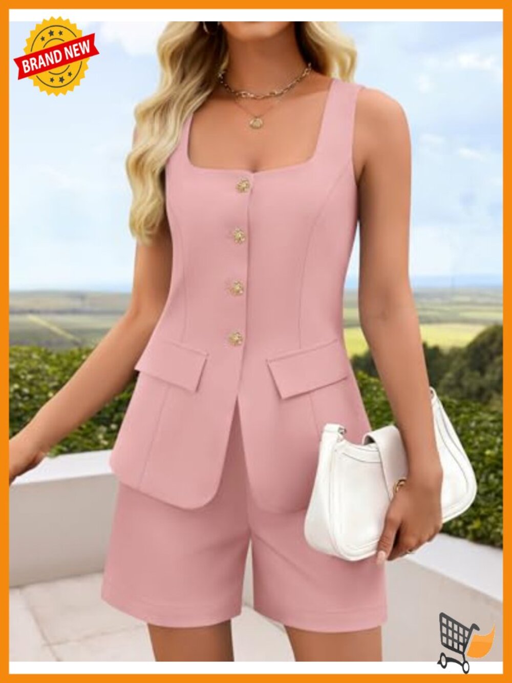 Women's 2 Piece Short Set Vest & Matching Shorts Business Casual Outfit - Picture 3 of 6